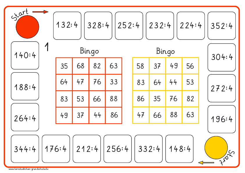 Bingo - halbschriftlich dividieren durch 4